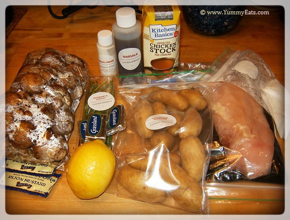Ingredients to make the Chicken Marsala recipe from the weekly Plated subscription food box.