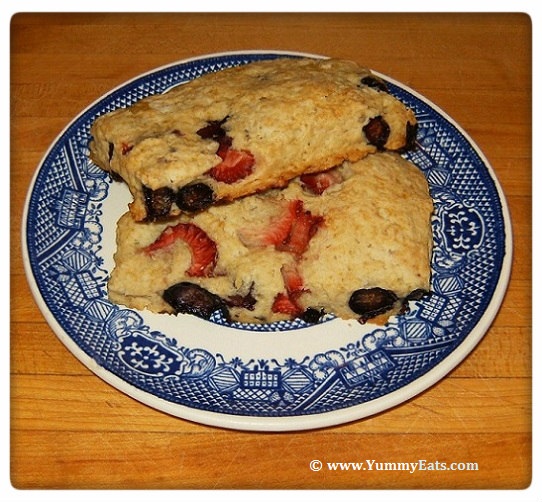 Homemade Scones filled with fresh Strawberries and Blueberries.