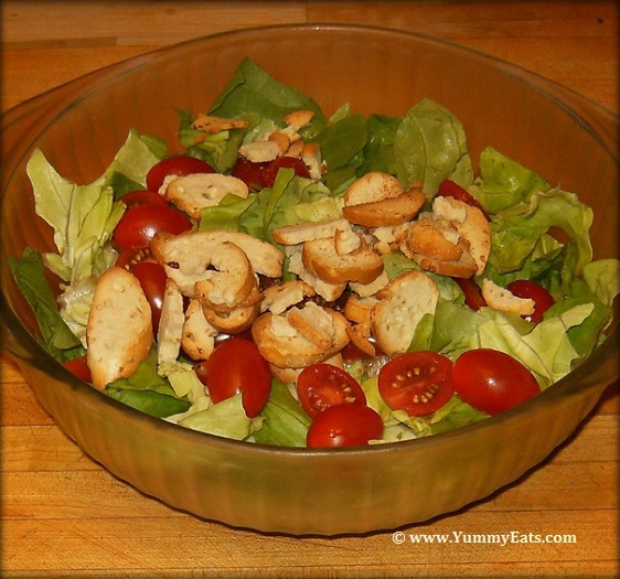 Bagel Chips used as Croutons for bowl of salad.