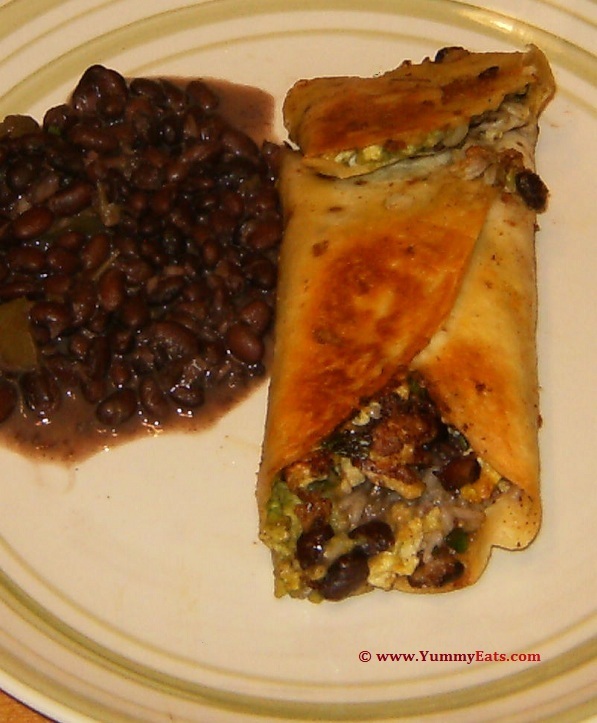 Egg and Rice Burrito with side of Saucy Black Beans