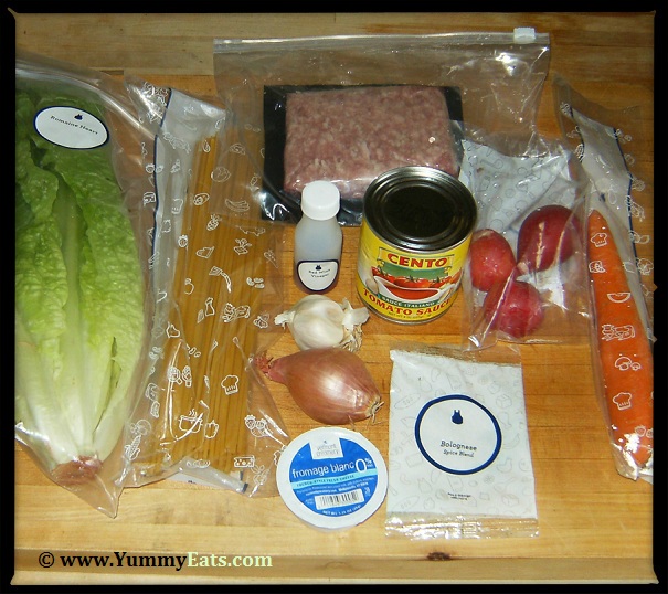 Blue Apron Subscription Box : Ingredients for Spaghetti Bolognese with Salad Recipe