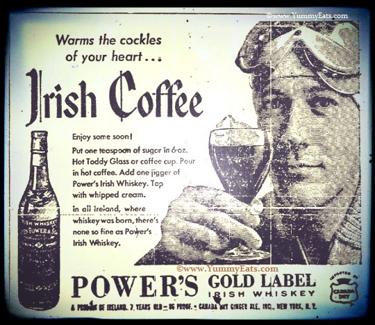 Irish Coffee Recipe from a Vintage Irish Whiskey Advertisement circa 1957