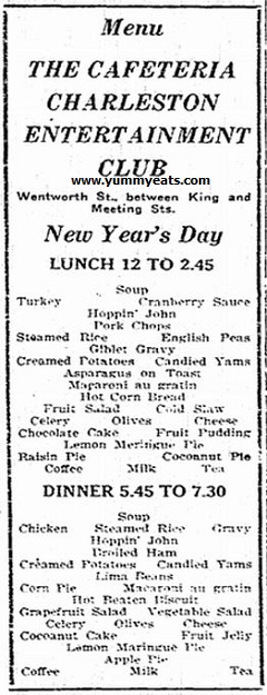 Cafeteria lunch and dinner menu for New Year's Day 1921