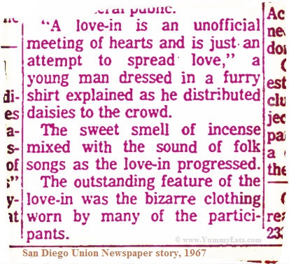 A sixties style Love-In is described in a vintage newspaper story, circa April 1967.