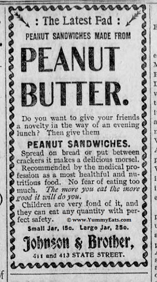 Peanut Butter, the latest fad of the year 1898. Nineteenth century food inventions.