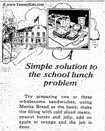 A simple solution to the school lunch problem, Merita Bread vintage advertisement circa September 1926.