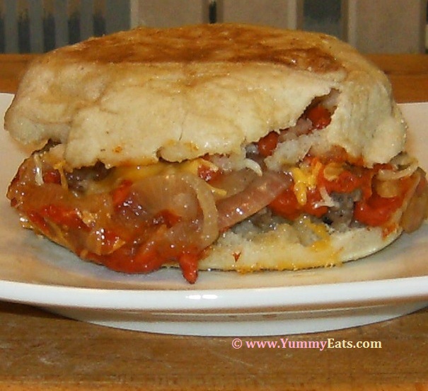 Yummy, Melty-Me Baked Cheeseburger on an English Muffin