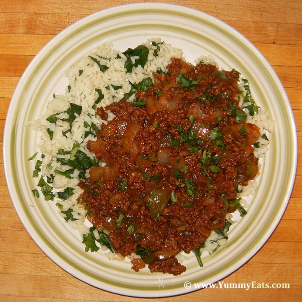 Cuban Beef Picadillo with Spinach Rice, recipe from Plated.