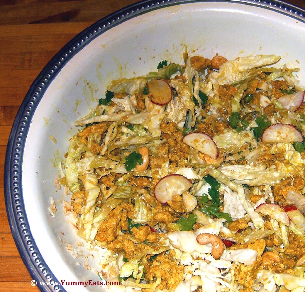 Thai Turkey Salad, a Sun Basket recipe with cabbage, cashews, radishes, cilantro, toasted coconut.