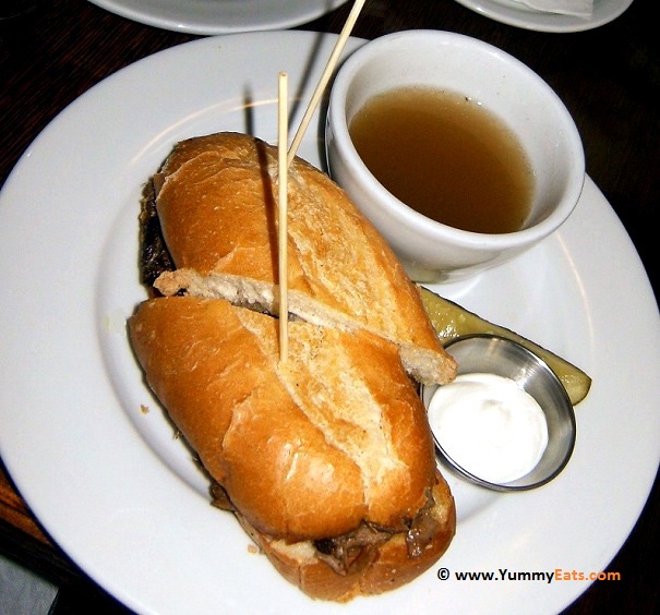Classic French Dip Sandwich on a French Roll, served with Au Jus and Horseradish Sauce.