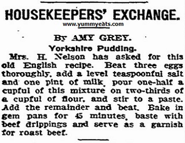 1909 recipe for Yorkshire Pudding